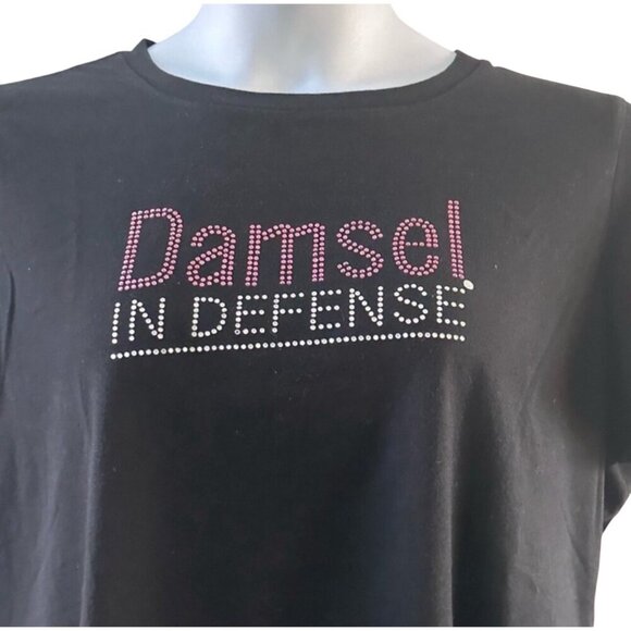 Damsel In Defense Black T-Shirt XXL Womens Crew Neck Cotton Blend - Picture 4 of 4